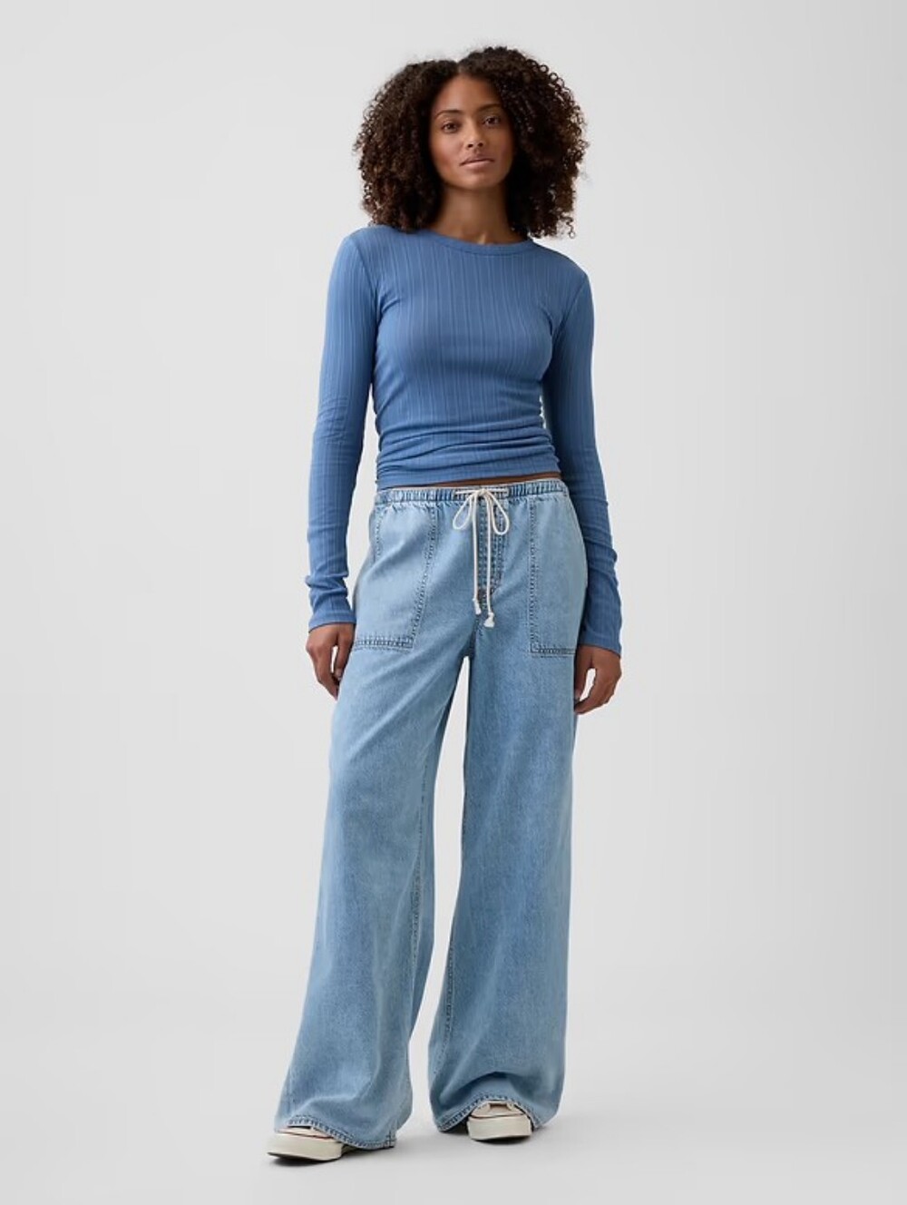 Nwt Gap Mid Rise Superlight Pull On Drawstring Waist Wide Leg Jeans Utility Sp